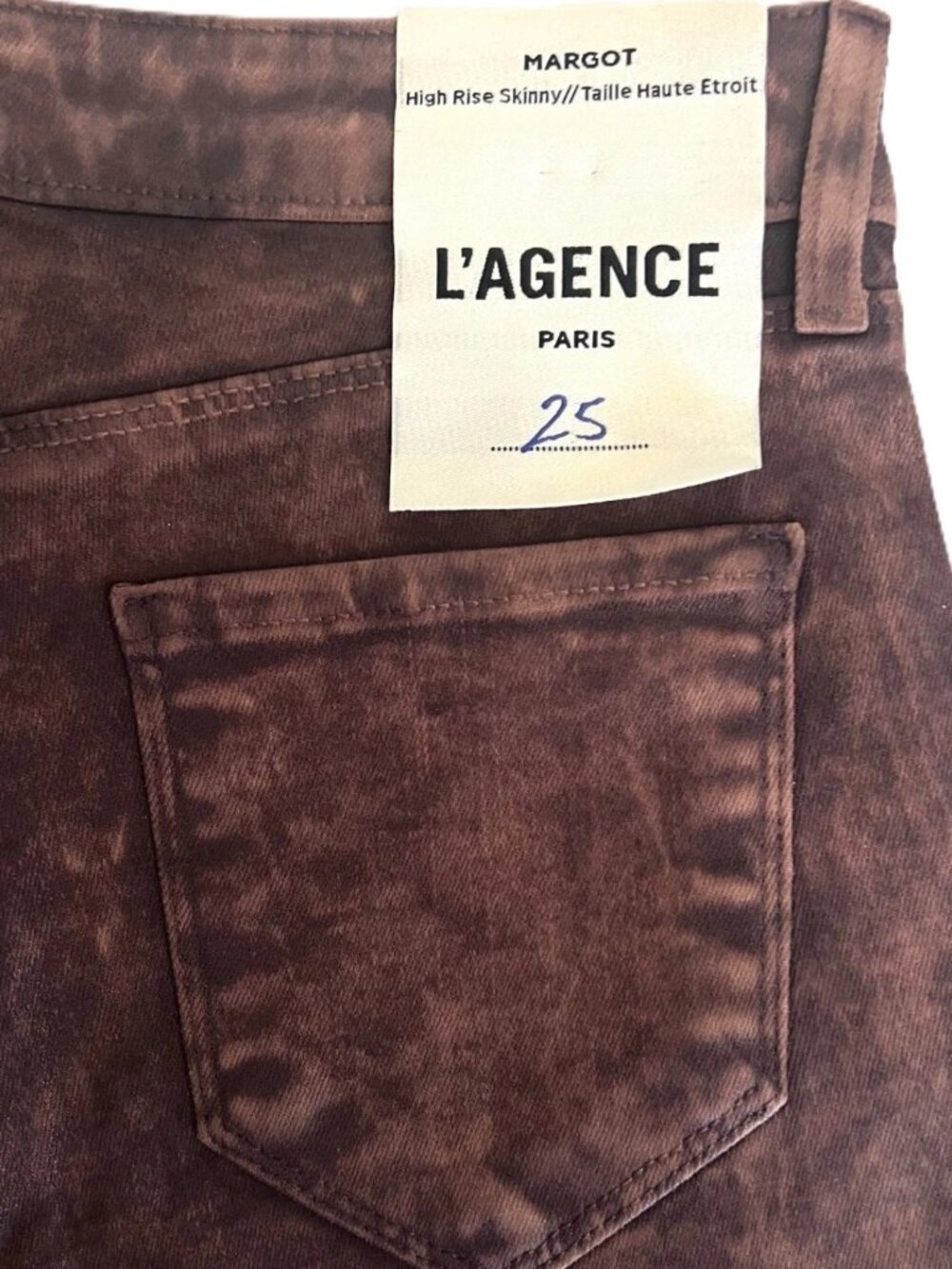 New L'AGENCE MARGOT High Rise Skinny Stretch Crop Jeans Cocoa Mineral Coated 25 - Picture 10 of 11